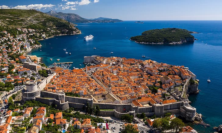 mar, ilha, casa, panorama, Croácia, Dubrovnik, Mar Adriático, Mar Adriático, parede, HD papel de parede