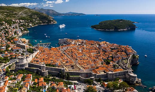 море, остров, дом, панорама, Хърватия, Дубровник, Адриатическо море, Адриатическо море, стена, HD тапет HD wallpaper