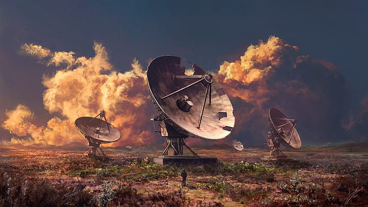 Sci Fi, Post Apocalyptic, Antenna, Cloud, Landscape, Man, HD wallpaper