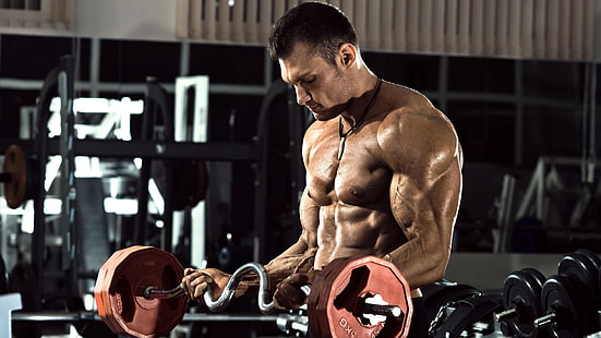  pose, muscle, rod, press, athlete, bodybuilder, abs, Gym, HD wallpaper HD wallpaper
