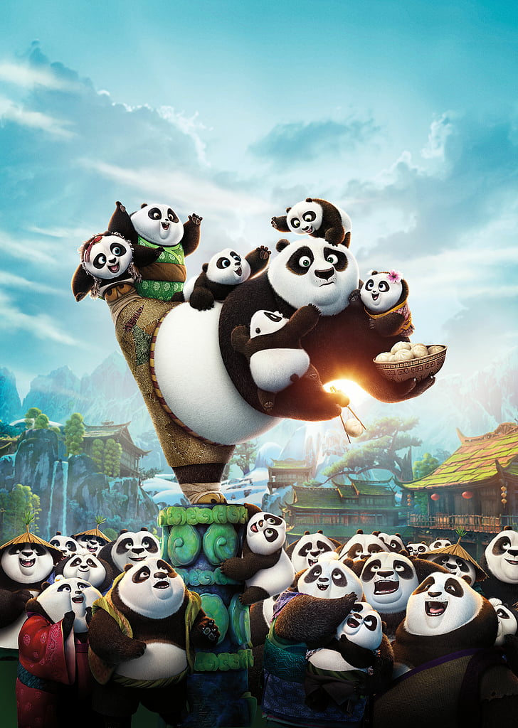 Poster film Kung Fu Panda, Kung Fu Panda 3, Animation, Po, Pandas, Wallpaper HD, wallpaper seluler