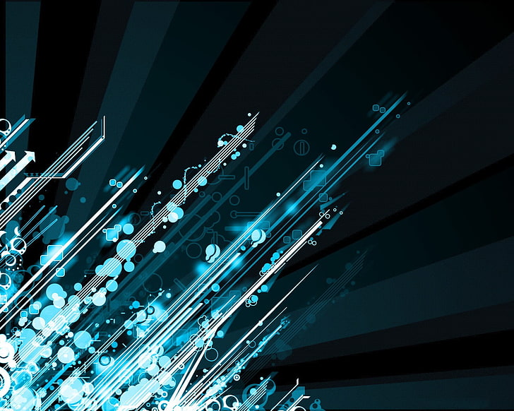 синьо-бели графични тапети, абстрактно, дигитално изкуство, HD тапет