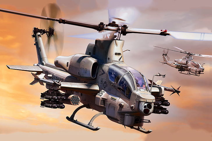 Militära helikoptrar, Bell AH-1Z huggorm, flygplan, konstnärlig, attackhelikopter, helikopter, HD tapet