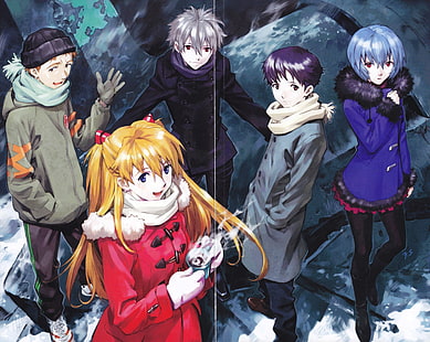 Neon Genesis Evangelion, Ayanami Rei, Asuka Langley Soryu, Ikari Shinji, Kaworu Nagisa, HD wallpaper HD wallpaper