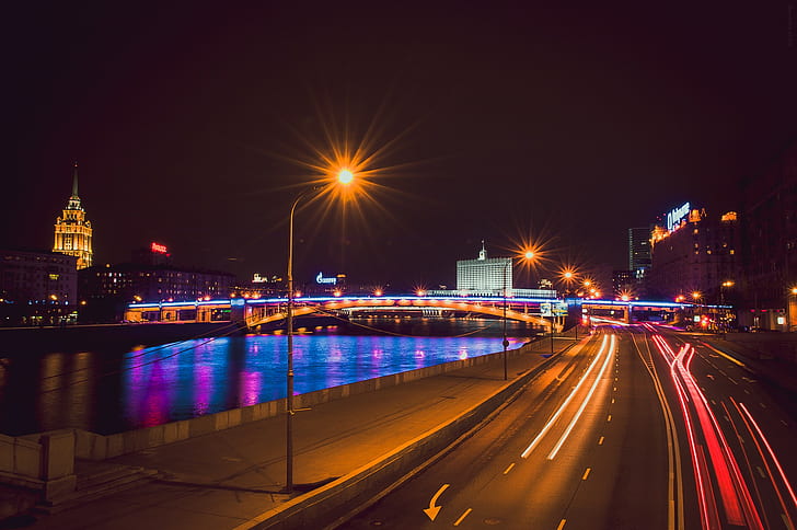 Moscou a cidade, Moscou, cidade da noite, noite, Moscou à noite, A cidade à noite, HD papel de parede