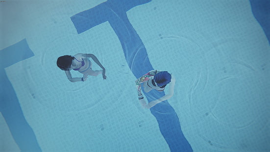 илюстрация на плувен басейн, Life Is Strange, Max Caulfield, Chloe Price, HD тапет HD wallpaper