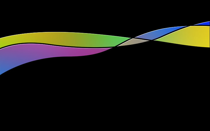 gráficos de líneas onduladas multicolores, líneas, aerodinámico, colorido, abstracto, minimalismo, fondo negro, fondo simple, ilustraciones, Fondo de pantalla HD