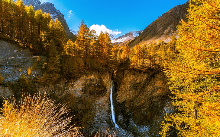 french alps, cliff, waterfall, Nature, HD wallpaper