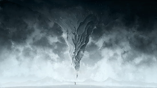 tornado illustration, cold, winter, snow, people, mountain, art, Blizzard, HD wallpaper HD wallpaper