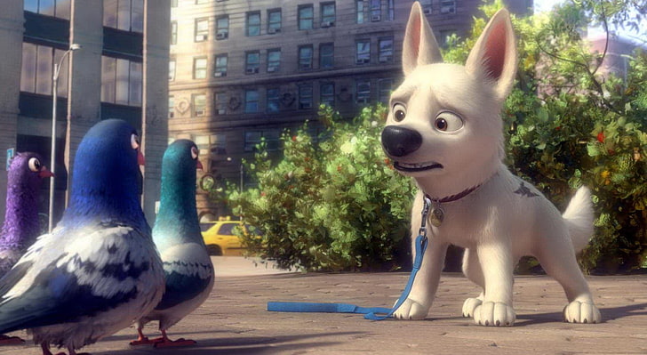 Bolt And Pigeons, kadr z filmu Disney Bolt, Kreskówki, Piorun, Gołębie, Tapety HD