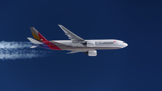 El avión, Boeing 777, en vuelo, estela de vapor, Asiana Airlines, Fondo de pantalla HD HD wallpaper