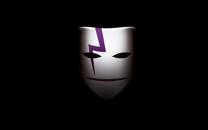 white and purple mask, mask, black background, Darker than Black, HD wallpaper