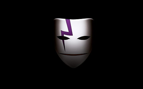 бело-фиолетовая маска, маска, черный фон, темнее черного, HD обои HD wallpaper