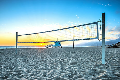 الكرة الطائرة على الشاطئ، الكرة الطائرة، الشبكة، الشاطئ، خلفية HD HD wallpaper