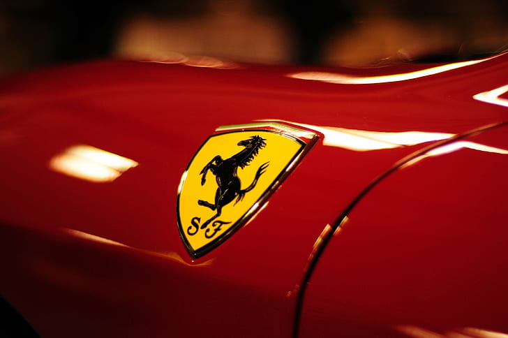 närbild foto av Ferrari emblem, Ferrari, närbild, foto, emblem, Seattle, logotyp, bil, HD tapet