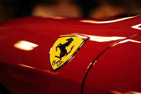 close up photo of Ferrari emblem, Ferrari, close up, photo, emblem, Seattle, logo, car, HD wallpaper HD wallpaper