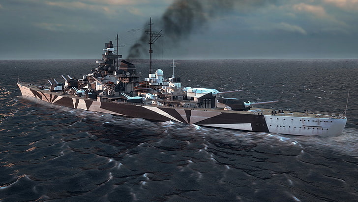 Okręty wojenne, niemiecki pancernik Tirpitz, pancernik, Tapety HD