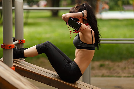 park, kobieta, trening, fitness, abs, Tapety HD HD wallpaper