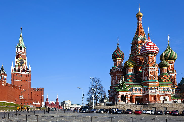 Katedral St. Basil, Moskow Rusia, kota, area, Moskow, Kremlin, Katedral St. Basil, Rusia, Kremlin, Wallpaper HD