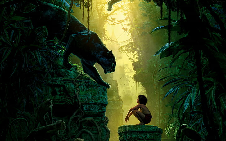 Mowgli, fantasi, petualangan, The Jungle Book, Bagheera, Film Terbaik tahun 2016, Wallpaper HD