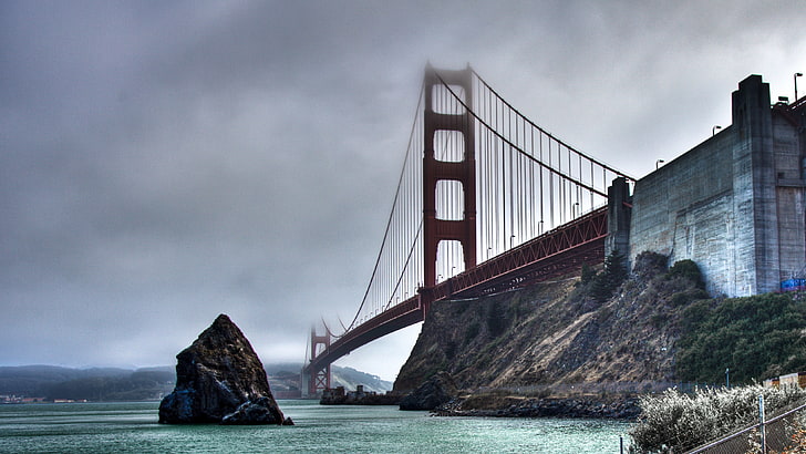 Golden Gate Bridge, nebbia, San Francisco, fiume, Sfondo HD