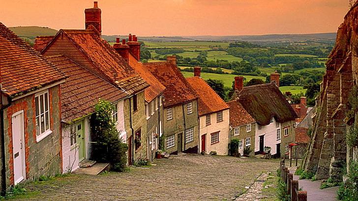 anglais, village, cottages, angleterre, europe, Fond d'écran HD