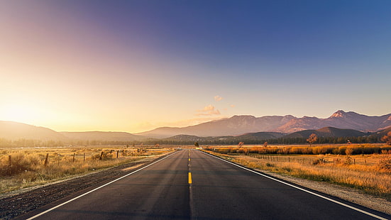 път, небе, магистрала, хоризонт, планински форми на релефа, пътуване по пътя, есен, планина, планина, асфалт, HD тапет HD wallpaper