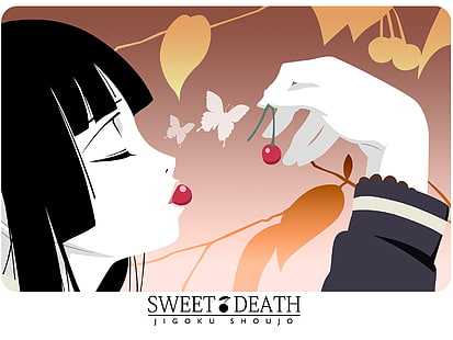 Enma Ai, anime girls, anime, Jigoku Shoujo, butterfly, cherries (food), HD wallpaper HD wallpaper