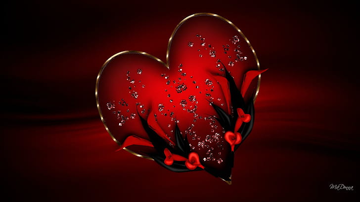 Lili Hati, hari kasih sayang, jantung, cerah, bulu, romansa, romantis, berkilau, hitam, emas, bunga lili, bunga bakung, Wallpaper HD