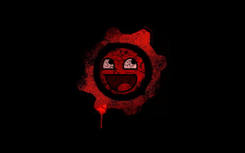 красные и черные шестерни обои, Gears of War, видеоигры, потрясающее лицо, красный, чёрный фон, чёрный, HD обои HD wallpaper