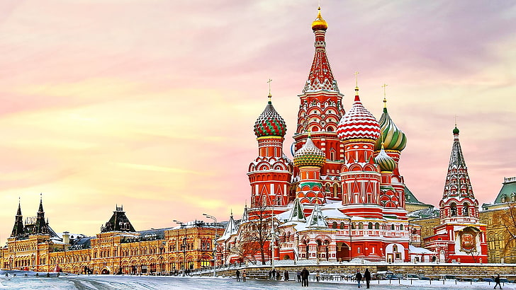 многоцветна сграда, Москва, Червеният площад, град, HD тапет