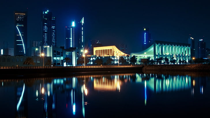 stadslandskap städer skyskrapor stadssilhuett städer kuwait Art Skyline HD-konst, skyskrapor, städer, städer, Kuwait, stadsbilder, stadssilhuett, HD tapet