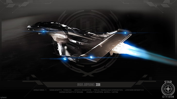 Bintang Citizen, pesawat ruang angkasa, 350r (Star Citizen), Origin Jumpworks, hitam, Wallpaper HD