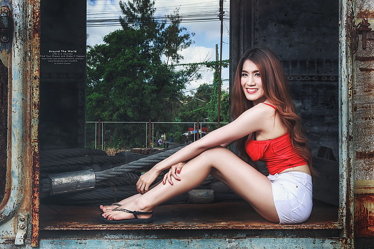 portrait, Asian, women, Thailand, flip flops, HD wallpaper