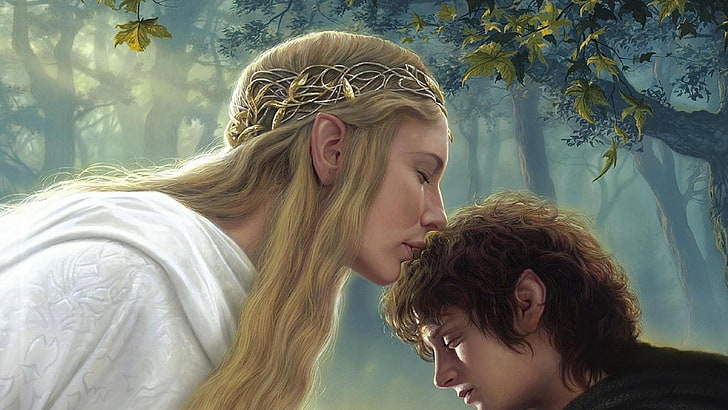 The Lord of The Rings poster, Galadriel, Frodo Baggins, Cate Blanchett, Elijah Wood, The Lord of the Rings, fantasy art, movies, HD wallpaper