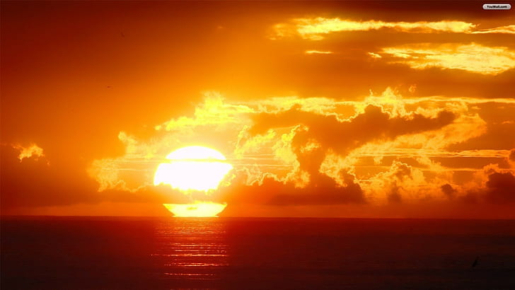 pôr do sol, paisagem, sol, céu laranja, skyscape, horizonte, HD papel de parede