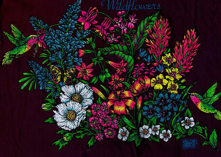 Wildblumen, weiße, rosa, blaue und gelbe Blumen malen, hell, Vögel, Wildblumen, Natur und Landschaften, HD-Hintergrundbild