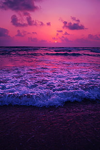 foto de puesta de sol, mar, puesta de sol, horizonte, surf, espuma, Fondo de pantalla HD HD wallpaper