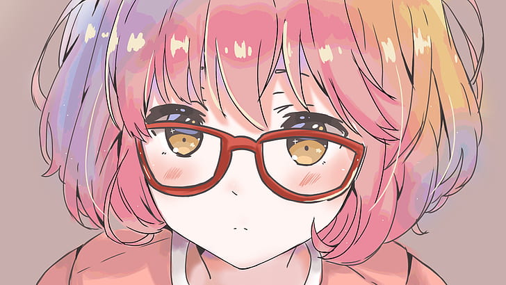 Kyoukai no Kanata, Kuriyama Mirai, anime girls, glasses, face, short hair, brunette, HD wallpaper