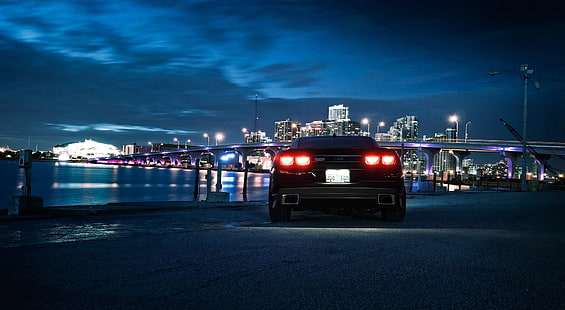Chevrolet Camaro, City Night, czarny samochód, Samochody, Chevrolet, Miasto, Noc, Camaro, Tapety HD HD wallpaper