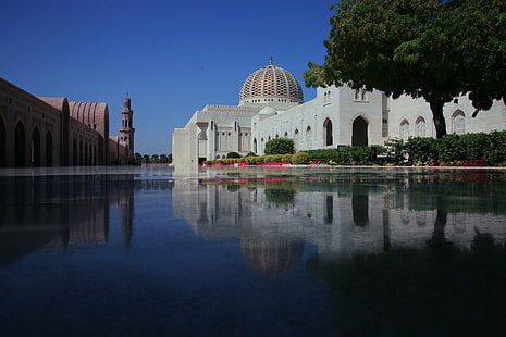 Религиозна, Голяма джамия на Султан Кабус, Архитектура, Сграда, Купол, Джамия, Мускат, Оман, Размисъл, HD тапет HD wallpaper