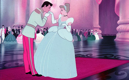 Disney Cinderella Cartoon, Disney Princess Cinderella and Prince Charming Illustration, การ์ตูน, สีชมพู, การ์ตูน, ดิสนีย์, เต้นรำ, เจ้าหญิง, วอลล์เปเปอร์ HD HD wallpaper