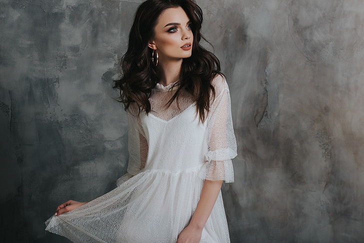 women, model, white dress, dress, HD wallpaper