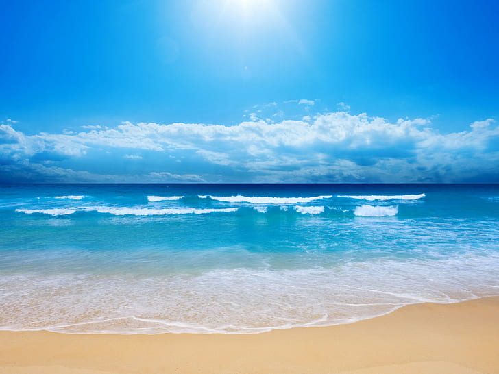 Rajska plaża, morze, woda, błękitne niebo, czysta, rajska plaża, morze, woda, błękitne niebo, czysto, Tapety HD