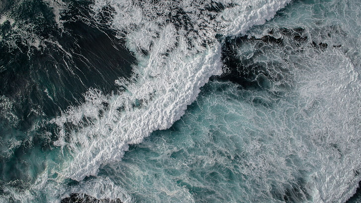 أمواج المحيط ، منظر من الأعلى لأمواج المحيط ، الطبيعة ، البحر ، الأمواج ، منظر عين الطائر، خلفية HD