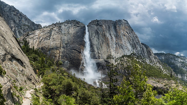 8k uhd, usa, waterfall, mountain, national park, california, united states, yosemite falls, yosemite national park, HD wallpaper