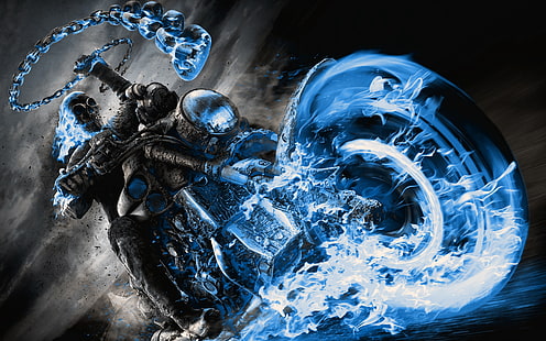 Ghost Rider, cadenas, vehículo, Revenge Spirit, fuego, Fondo de pantalla HD HD wallpaper