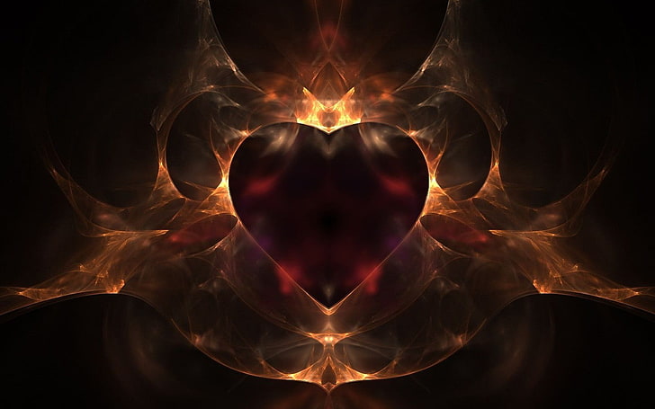 ilustrasi heart on fire, jantung, seni digital, merah, Wallpaper HD