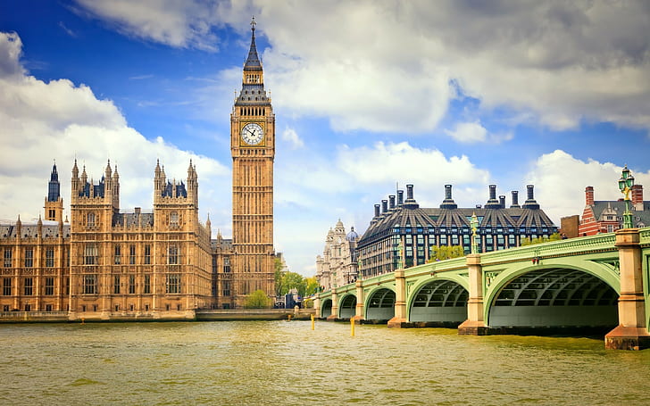 London, River Thames, Westminster, Big Ben, bridge, UK, HD wallpaper