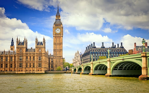 Лондон, река Темза, Вестминстер, Биг Бен, мост, Великобритания, HD обои HD wallpaper